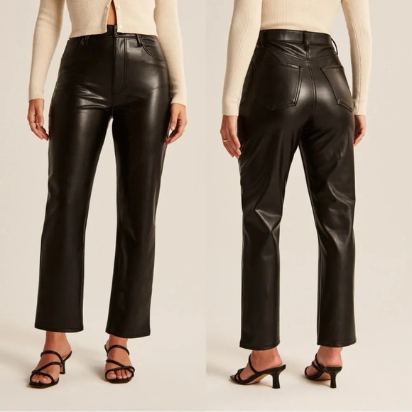 NWT Abercrombie & Fitch Curve Love Vegan Leather The Ankle Straight Size 30/10 - Picture 1 of 16